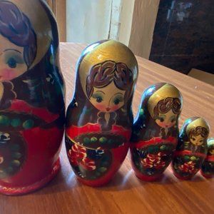 Russian hand made wooden crafted and hand painted nesting doll